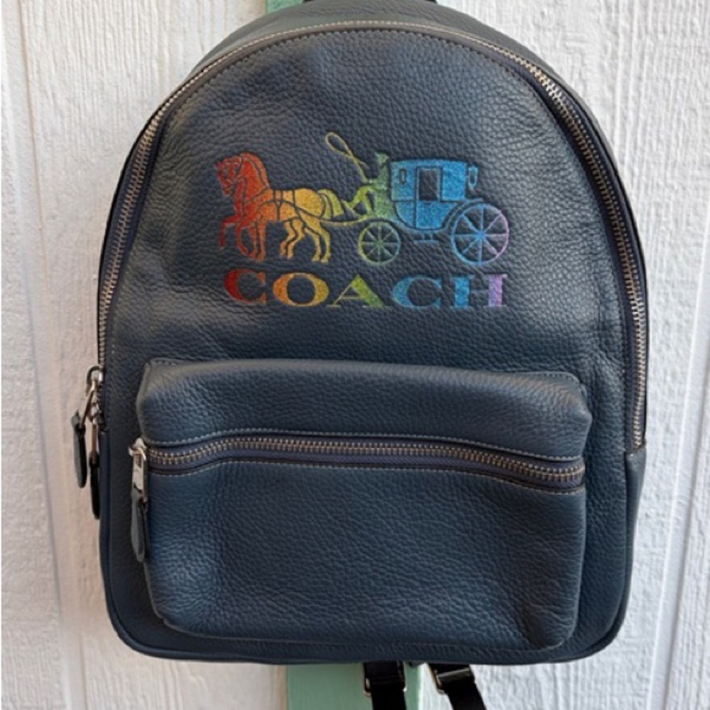 Coach Jes Navy Blue  Backpack with Multicolor Horse and Carriage